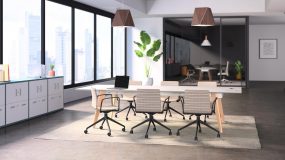 Minimal design conference table, window to left