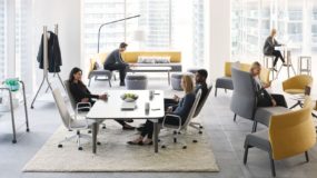 Modern office with open space, dialog table, couches, lounges